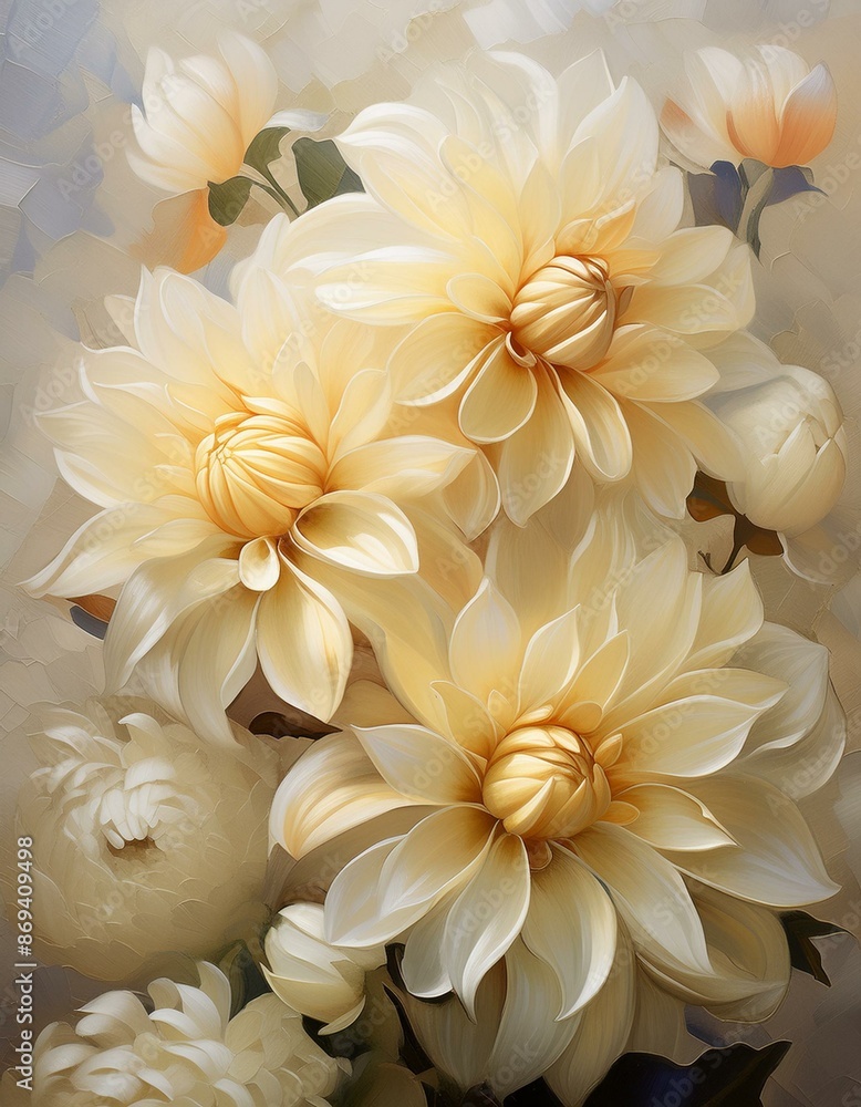 Painted beautiful yellow chrysanthemum flowers on an abstract background. Decorative background. Painted beautiful yellow chrysanthemum flowers on an abstract background. Decorative background.