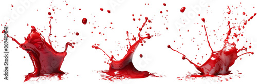 Dramatic Blood Stains and Drops Collection: Set of 3 Stylized Splashes and Streaks cut out dicut PNG on transparent in Light Studio