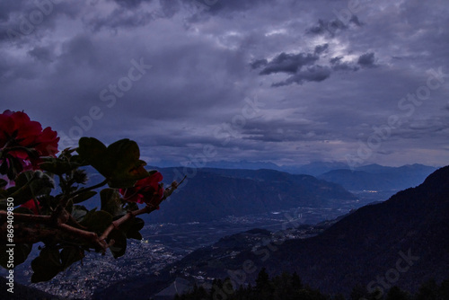 Blick bei Nacht ins Etschtal in Südtirol photo