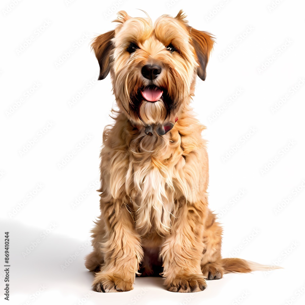 Soft coated wheaten terrier dog breed standing against white background, AI Generated Soft coated wheaten terrier dog breed standing against white background, AI Generated