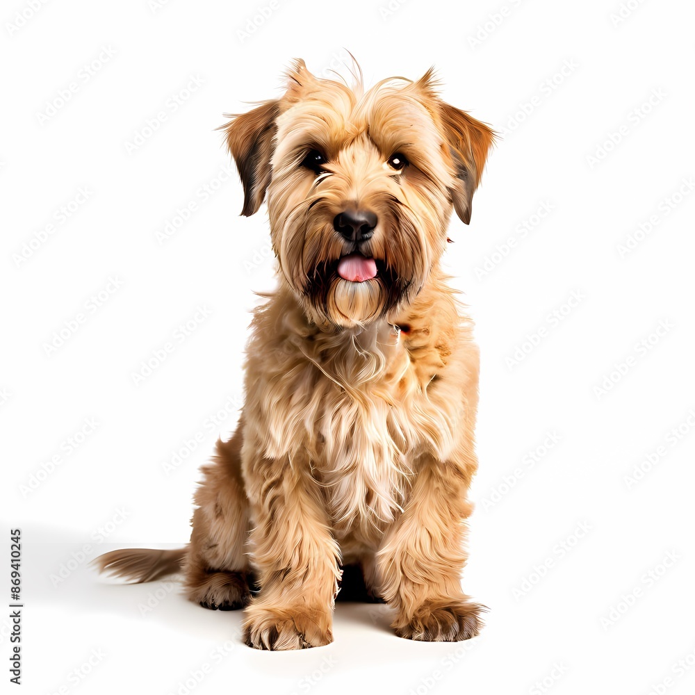 Soft coated wheaten terrier dog breed standing against white background, AI Generated Soft coated wheaten terrier dog breed standing against white background, AI Generated