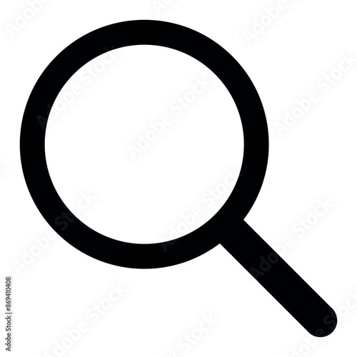 magnifying glass silhouette shape, search symbol, black and white vector illustration