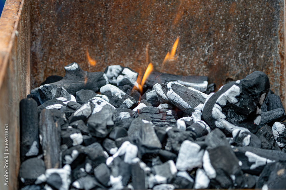 Burning coals in the grill for cooking fried meat on an open fire on a barbecue. Burning coals in the grill for cooking fried meat on an open fire on a barbecue.