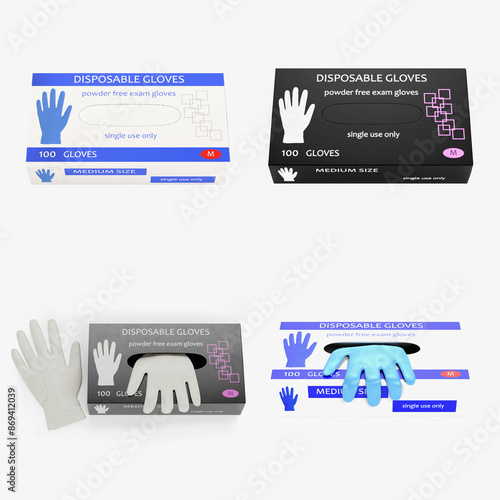 Realistic 3D Render of Gloves in Boxes