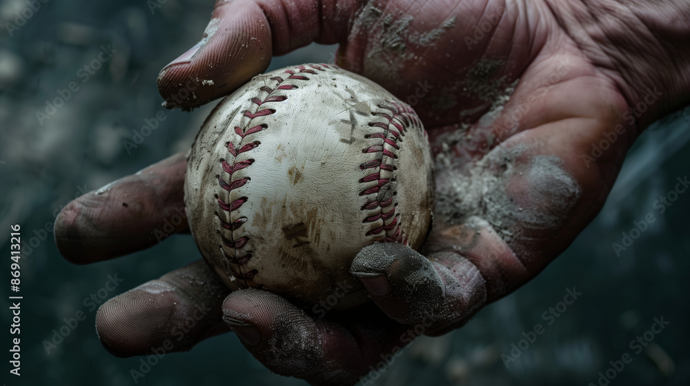 A close shot of the pitcher's hand holding the baseball - a moment full of tension and readiness for a precise throw. A close shot of the pitcher's hand holding the baseball - a moment full of tension and readiness for a precise throw.