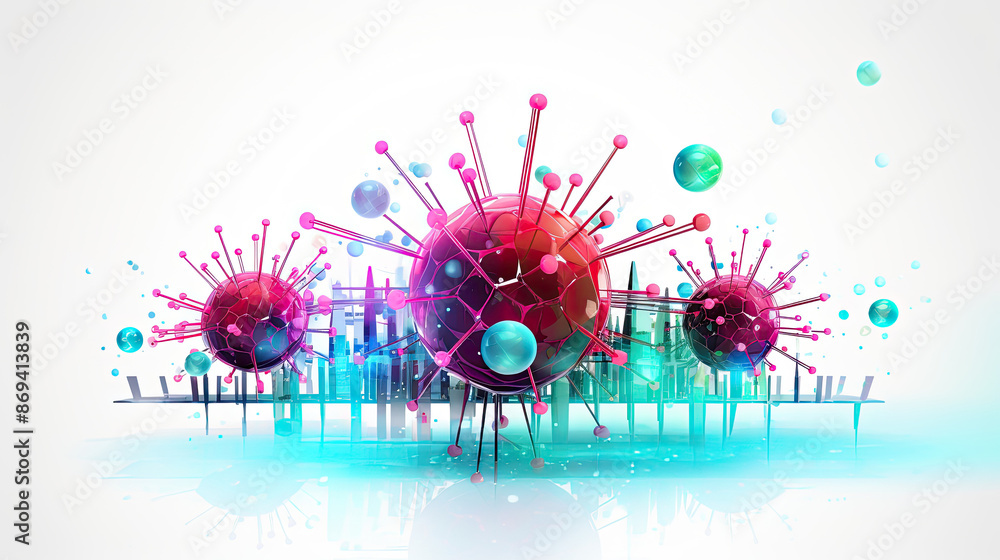Colorful microscopic viruses and bacteria on white background Colorful microscopic viruses and bacteria on white background