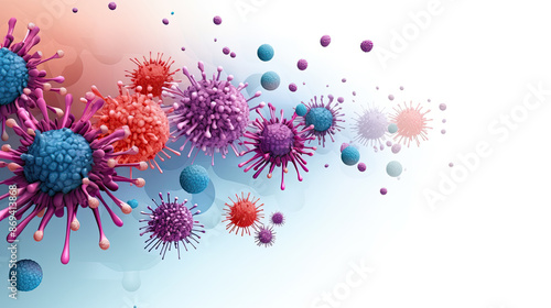 Colorful microscopic viruses and bacteria on white background