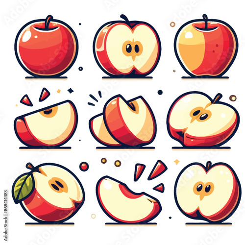 apple slices cartoon icon collection
