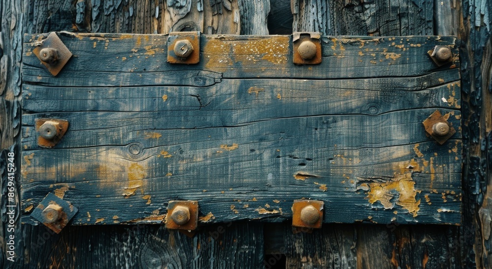 Weathered Wooden Sign With Rusty Metal Fasteners