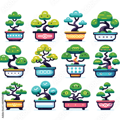 bonsai trees cartoon collection set