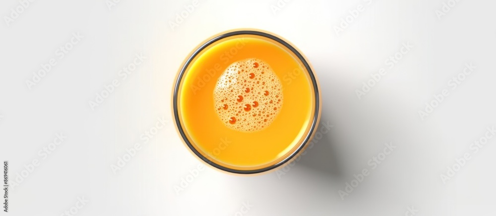 Top shot of a glass of orange juice on a white background, as a backdrop Top shot of a glass of orange juice on a white background, as a backdrop