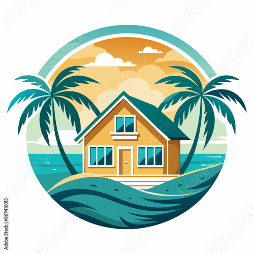 Beachfront paradise vector logo