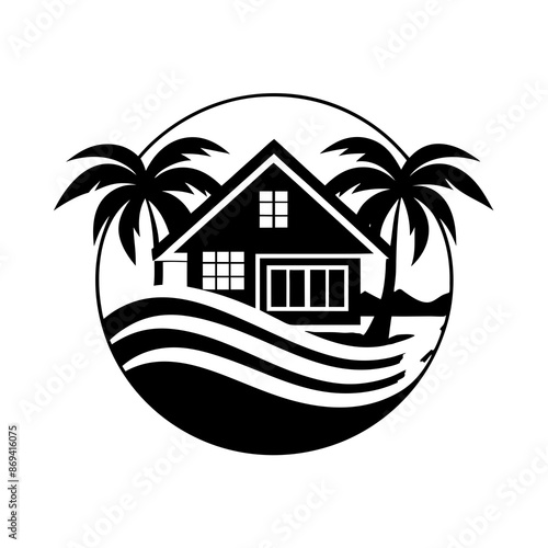 Beachfront paradise vector logo