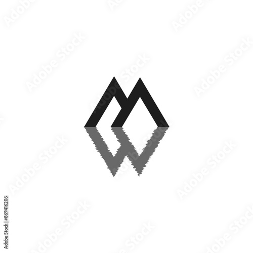 Mount water logo template. Mount and reflection vector illustration. MW initial logo concep