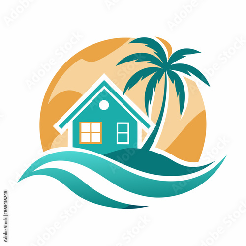 Beachfront paradise vector logo