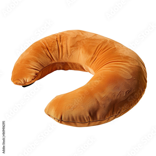 Comfortable crescent-shaped orange pillow for neck support, perfect for travel or restful sleep on the go. photo