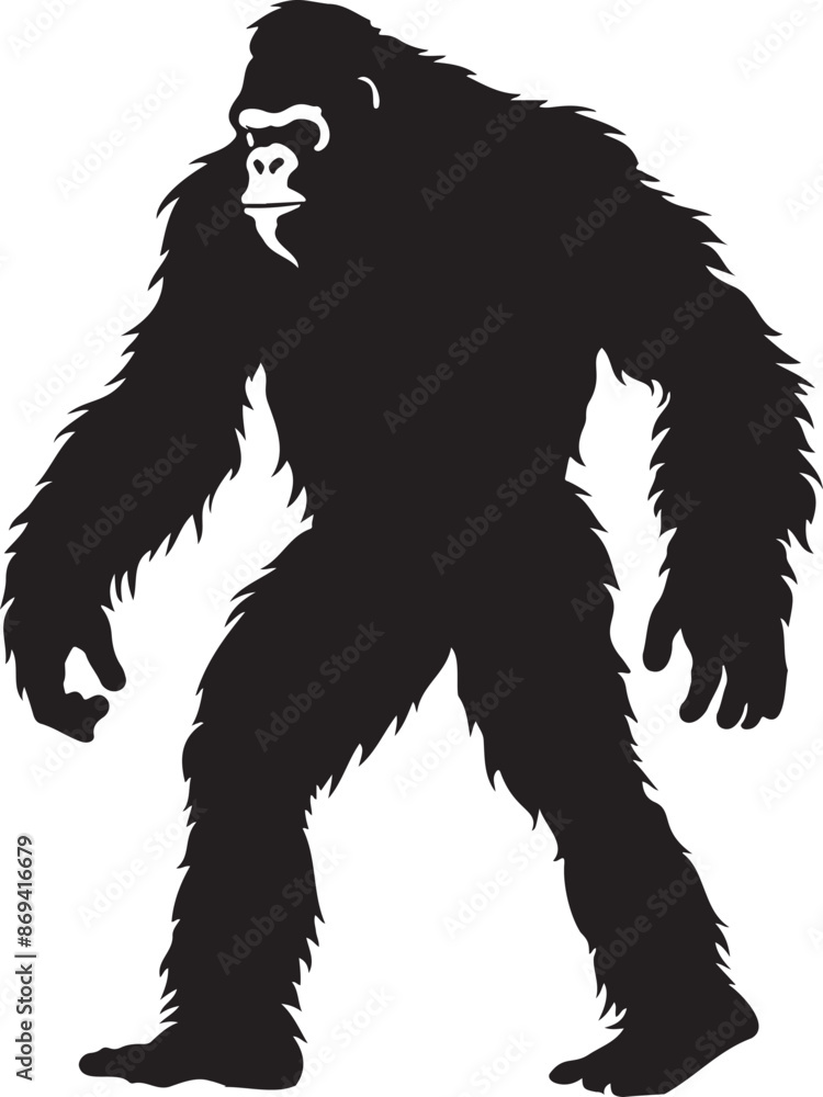 Bigfoot sasquatch mythical creature ancient silhouette on transparent background Bigfoot sasquatch mythical creature ancient silhouette on transparent background
