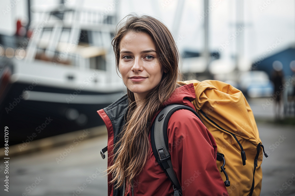 Obraz premium portrait of a woman with travelling backpack