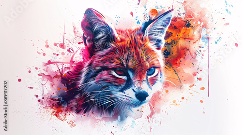 Modern abstract animal portraits with watercolor and neon elements on white background