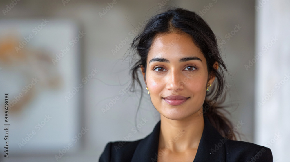 Portrait of a stylish Indian businesswoman in a modern office, with copy space on white background Portrait of a stylish Indian businesswoman in a modern office, with copy space on white background
