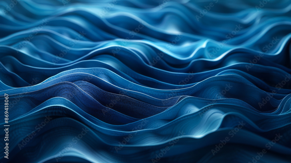 Abstract blue wavy lines on a dark background. Use of tones. Abstract background. Soft waves, gradient. Copy space. Abstract blue wavy lines on a dark background. Use of tones. Abstract background. Soft waves, gradient. Copy space.