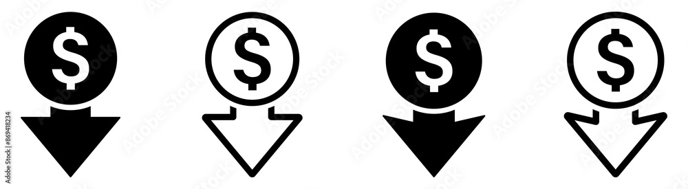 Trendy cost reduction vector icons. Dollar cost reduction signs Trendy cost reduction vector icons. Dollar cost reduction signs