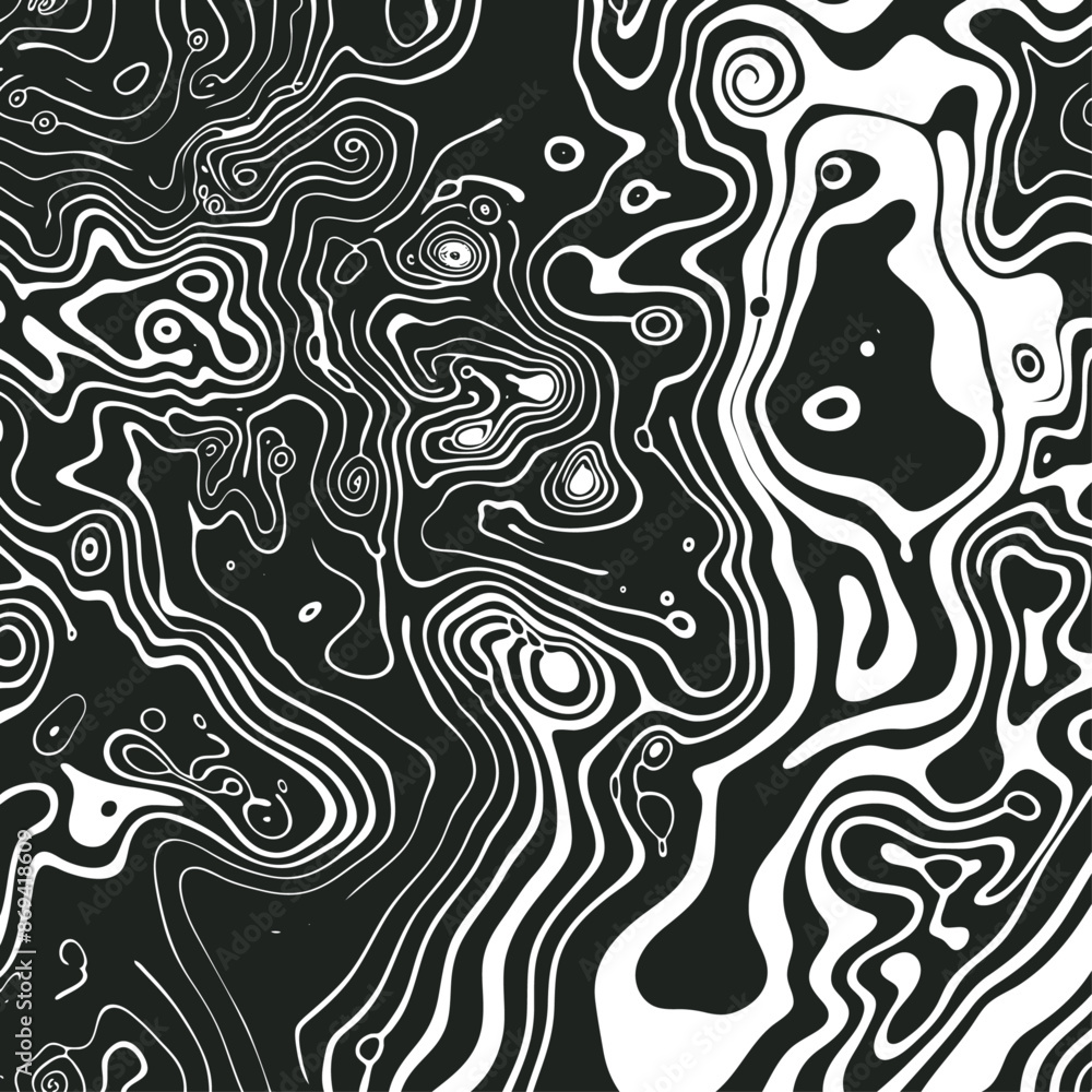 A black and white abstract illustration featuring intricate, swirling lines, vector illustration. A black and white abstract illustration featuring intricate, swirling lines, vector illustration.