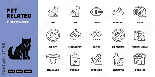 pet services thin outline icon vector set design good for web and mobile app