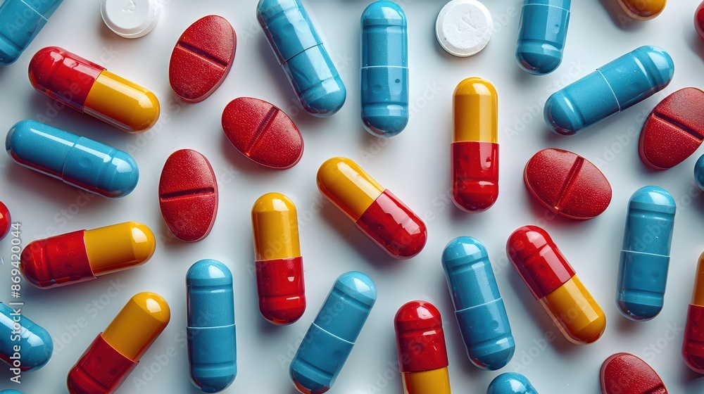 Assorted pills and capsules on pure white background. Assorted pills and capsules on pure white background.