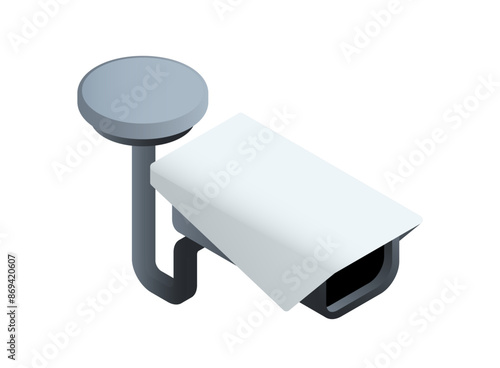 Isometric security camera. Icon with hidden CCTV for outdoor area observation. Surveillance camera for monitoring and property protection. 3D realistic vector illustration isolated on white background