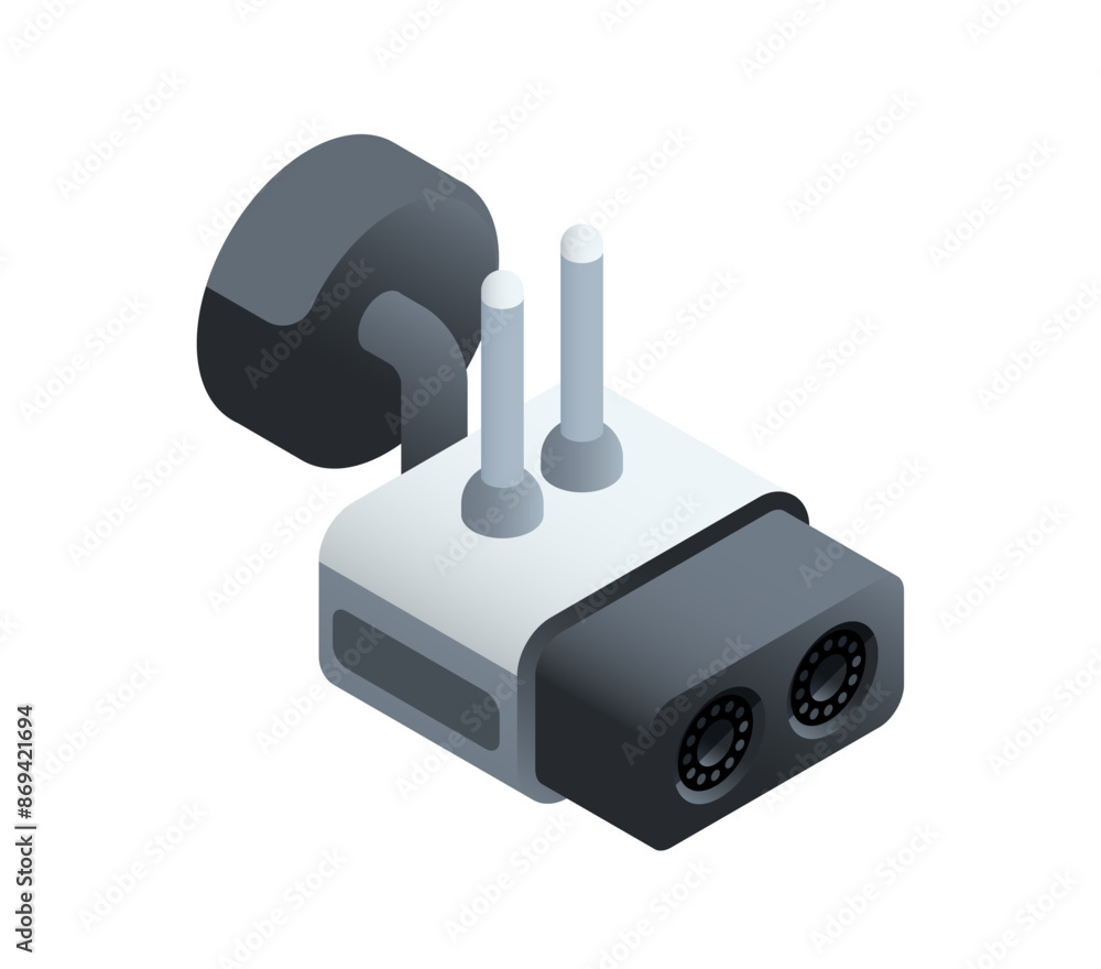 Isometric security camera. Modern video surveillance equipment. Icon with CCTV for safety and property protection. Outdoor area observation. 3D realistic vector illustration isolated on background Isometric security camera. Modern video surveillance equipment. Icon with CCTV for safety and property protection. Outdoor area observation. 3D realistic vector illustration isolated on background