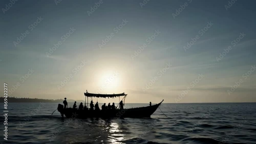 Silhouette of Boat with Passengers at Sunset Silhouette of Boat with Passengers at Sunset
