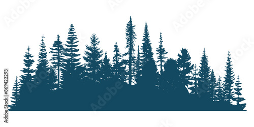 Silhouette of a forest, seamless border, isolated on white background	