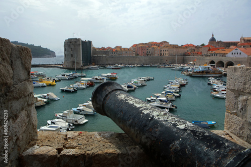 A panorama from Revelin Fortress at City Harbour, Dubrovnik, Croatia photo