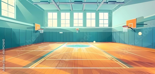 Fototapeta Naklejka Na Ścianę i Meble -  Handball court, hand ball game indoor sport hall background vector illustration cartoon style flat design