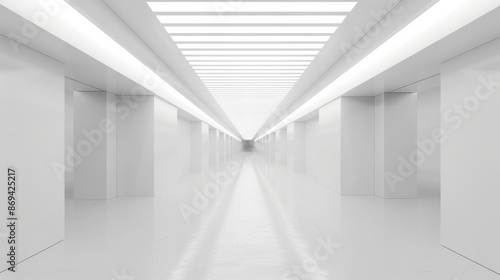 A modern and sleek white corridor designed with minimalist style and LED lighting, creating a futuristic atmosphere