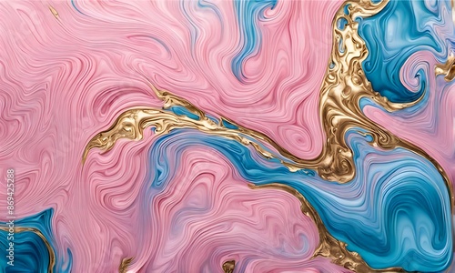 Abstract pink and blue marble liquid texture with gold splashes, luxury background © Hastuti
