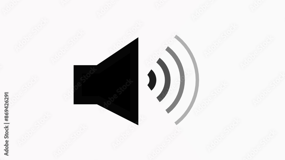 Black color sound icon audio music speech frequency speaker animation and white background. Volume waveform with sound wave animated. Black color sound icon audio music speech frequency speaker animation and white background. Volume waveform with sound wave animated.