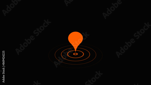 Abstract directional arrow icon and orange color location signal icon animation.