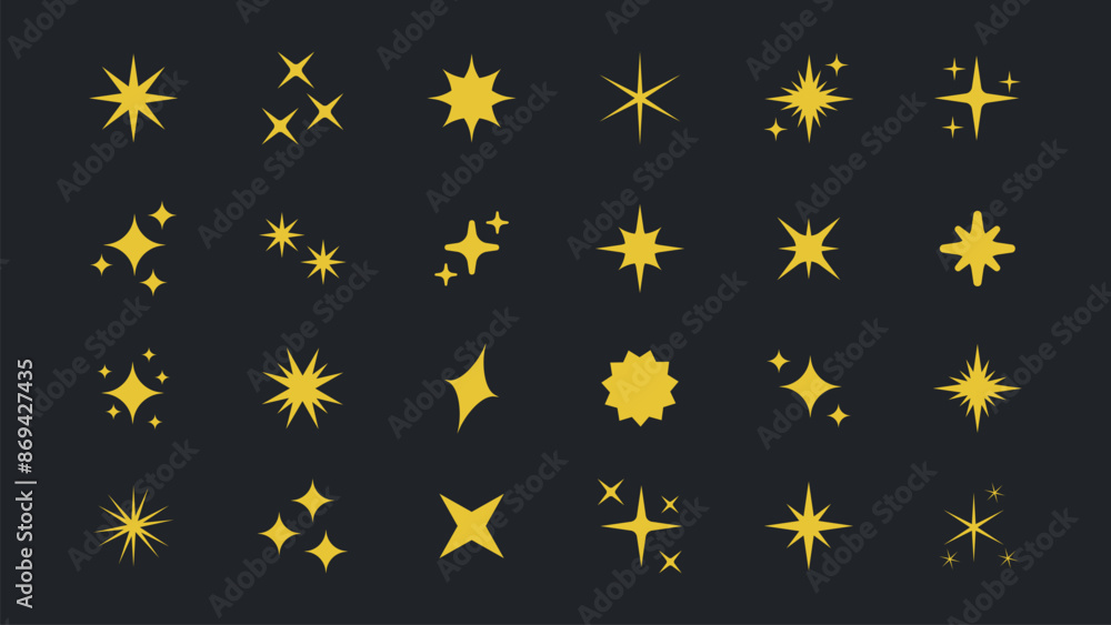 Retro futuristic bright vector yellow icons collection. Set of original star sparkle shapes. Abstract shine effect vector sign. Glowing light effect, twinkle templates stars and bursts, shiny flash. Retro futuristic bright vector yellow icons collection. Set of original star sparkle shapes. Abstract shine effect vector sign. Glowing light effect, twinkle templates stars and bursts, shiny flash.