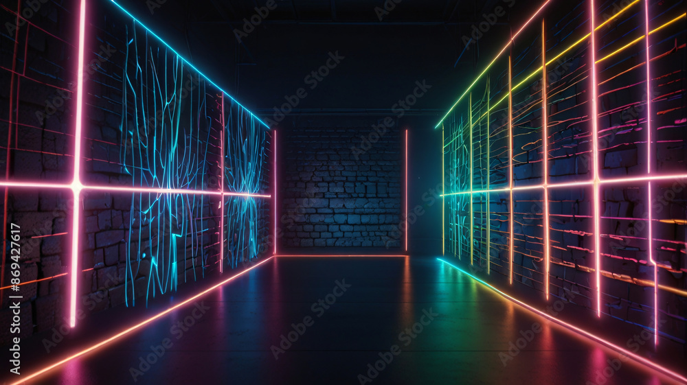 reflection of neon light on pavement. Neon shapes. Rays of light in the dark. Abstract background. reflection of neon light on pavement. Neon shapes. Rays of light in the dark. Abstract background.