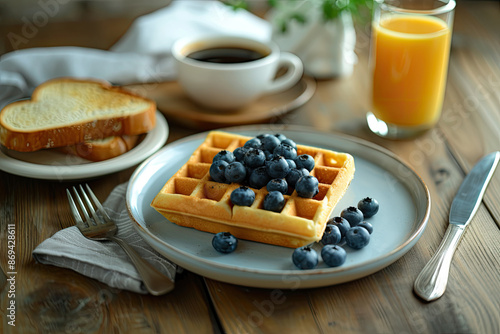 Waffles with  Blueberries a...