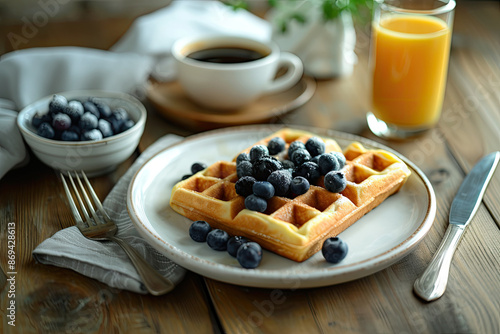 Waffles with  Blueberries a...
