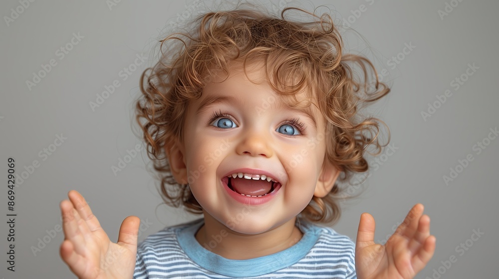 A Happy Toddler Boy With Curly Blonde Hair Smiles At The Camera A Happy Toddler Boy With Curly Blonde Hair Smiles At The Camera