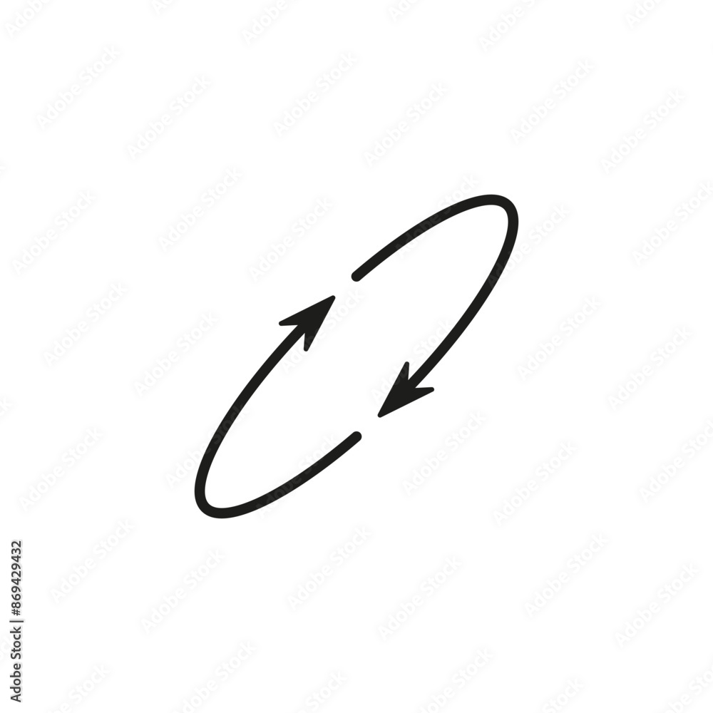 Two semicircular thin arrows rotate. Semi circle arrows following each other and moving in a circle. Vector symbol. Isolated Illustration on white background. Two semicircular thin arrows rotate. Semi circle arrows following each other and moving in a circle. Vector symbol. Isolated Illustration on white background.