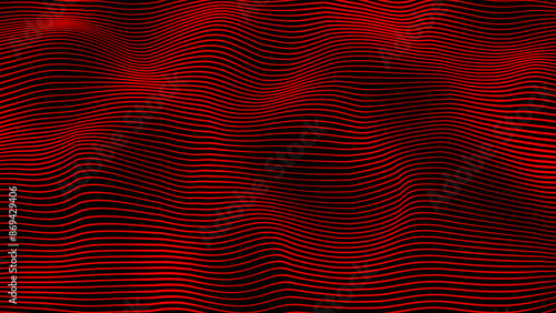Abstract  line waves futuristic distorted graphic with black  background Abstract thin red color wave background.