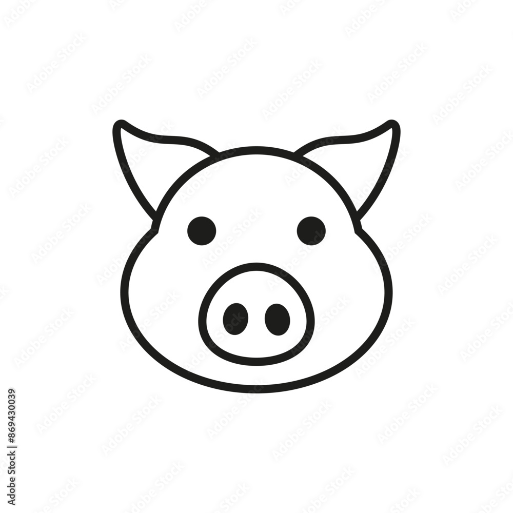 Pig icon. Front view. Outline vector isolated illustration on white background. Flat style and design. Pig icon. Front view. Outline vector isolated illustration on white background. Flat style and design.
