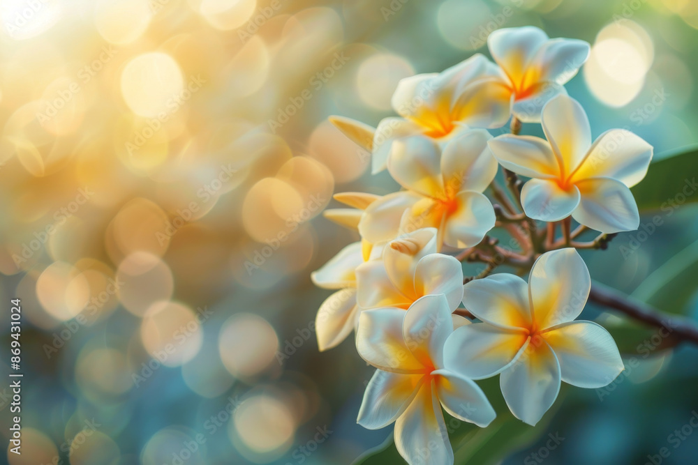 Close-Up of Plumeria Flowers with Sunlit Background Close-Up of Plumeria Flowers with Sunlit Background
