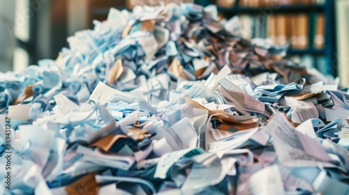 Mountain of paperwork. A chaotic pile of paperwork, suggesting information overload or administrative burden.
