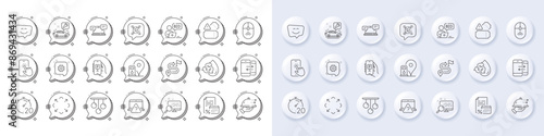 Maximize, Recycle water and Online auction line icons. White pin 3d buttons, chat bubbles icons. Pack of Phone communication, Search, Internet chat icon. Vector